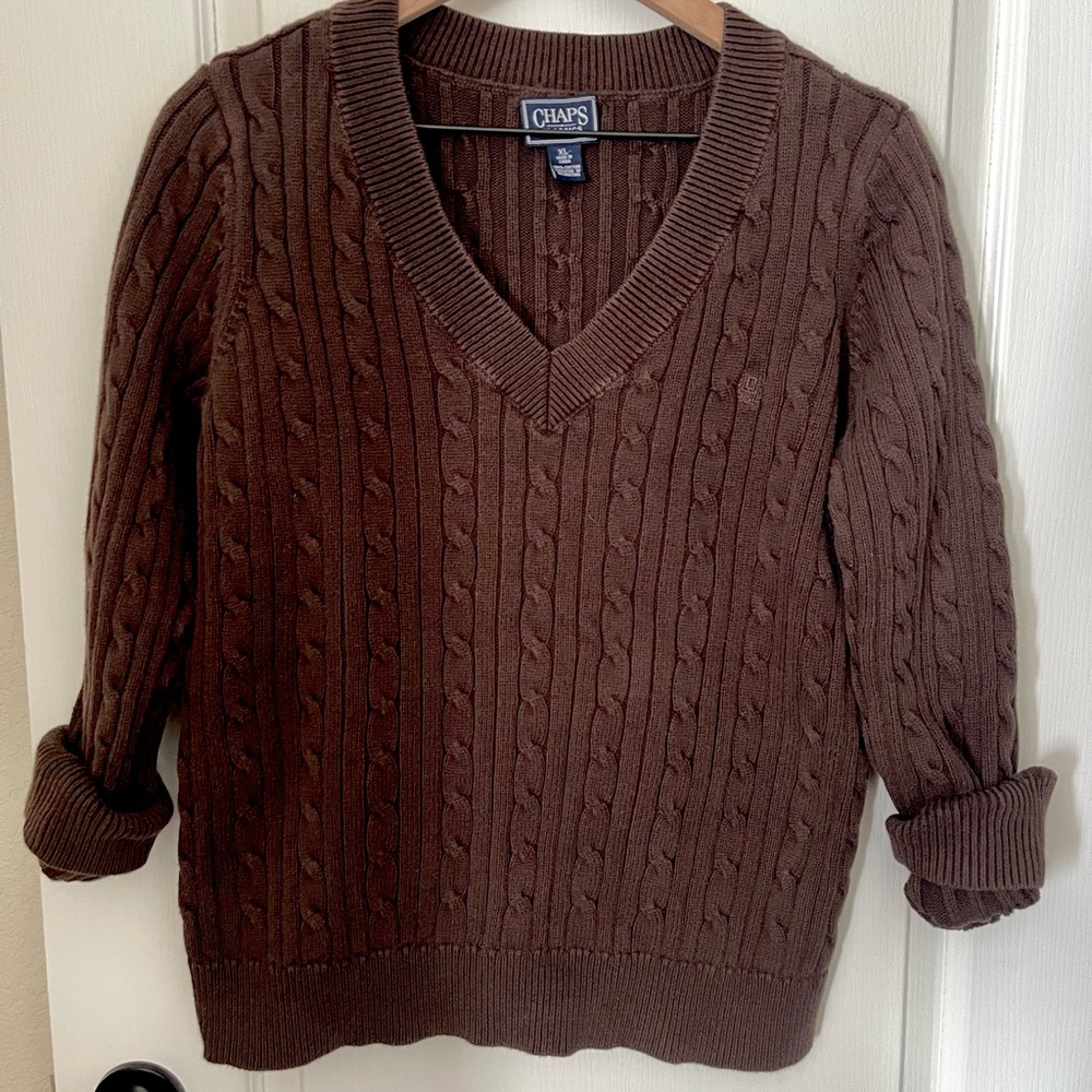 Chaps Chocolate Cable Knit Pullover - image 1